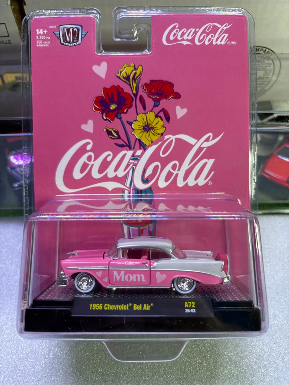 M2 Coca-Cola Pink and White 1956 Chevrolet Bel Air Diecast - 'Mom' Design